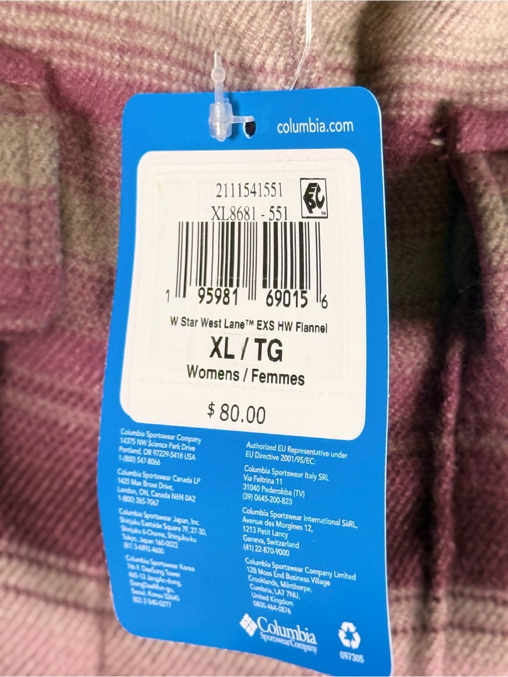 NWT Columbia Star West Lane Flannel Shirt Jacket Shacket XL Pink Plaid - Picture 3 of 6